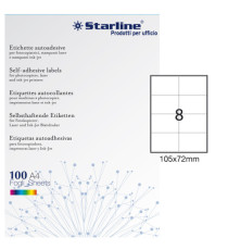 Etichette adesive - in carta - permanenti - 105 x 72 mm - 8 et/fg - 100 fogli - bianco - Starline Etichette adesive - in carta - permanenti - 105 x 72 mm - 8 et/fg - 100 fogli - bianco - Starline