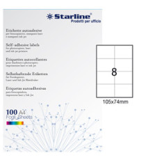 Etichette adesive - in carta - permanenti - 105 x 74 mm - 8 et/fg - 100 fogli - bianco - Starline Etichette adesive - in carta - permanenti - 105 x 74 mm - 8 et/fg - 100 fogli - bianco - Starline