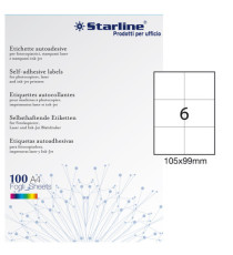 Etichette adesive - in carta - permanenti - 105 x 99 mm - 6 et/fg - 100 fogli - bianco - Starline Etichette adesive - in carta - permanenti - 105 x 99 mm - 6 et/fg - 100 fogli - bianco - Starline