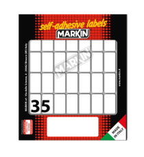 Etichette adesive - in carta - permanenti - 27 x 15 mm - 35 et/fg - 10 fogli - bianco - Markin Etichette adesive - in carta - permanenti - 27 x 15 mm - 35 et/fg - 10 fogli - bianco - Markin