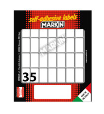 Etichette adesive - in carta - permanenti - 27 x 15 mm - 35 et/fg - 10 fogli - bianco - Markin Etichette adesive - in carta - permanenti - 27 x 15 mm - 35 et/fg - 10 fogli - bianco - Markin