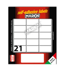 Etichette adesive - in carta - permanenti - 37 x 19 mm - 21 et/fg - 10 fogli - bianco - Markin Etichette adesive - in carta - permanenti - 37 x 19 mm - 21 et/fg - 10 fogli - bianco - Markin
