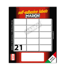 Etichette adesive - in carta - permanenti - 37 x 19 mm - 21 et/fg - 10 fogli - bianco - Markin Etichette adesive - in carta - permanenti - 37 x 19 mm - 21 et/fg - 10 fogli - bianco - Markin