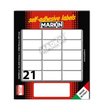 Etichette adesive - in carta - permanenti - 37 x 19 mm - 21 et/fg - 10 fogli - bianco - Markin Etichette adesive - in carta - permanenti - 37 x 19 mm - 21 et/fg - 10 fogli - bianco - Markin
