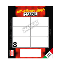 Etichette adesive - in carta - permanenti - 56 x 34 mm - 8 et/fg - 10 fogli - bianco - Markin Etichette adesive - in carta - permanenti - 56 x 34 mm - 8 et/fg - 10 fogli - bianco - Markin