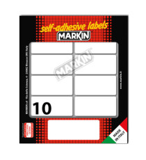 Etichette adesive - in carta - permanenti - 58 x 27 mm - 10 et/fg - 10 fogli - bianco - Markin Etichette adesive - in carta - permanenti - 58 x 27 mm - 10 et/fg - 10 fogli - bianco - Markin