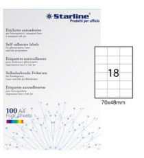 Etichette adesive - in carta - permanenti - 70 x 48 mm - 18 et/fg - 100 fogli - bianco - Starline Etichette adesive - in carta - permanenti - 70 x 48 mm - 18 et/fg - 100 fogli - bianco - Starline