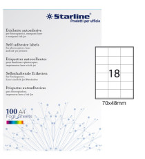 Etichette adesive - in carta - permanenti - 70 x 48 mm - 18 et/fg - 100 fogli - bianco - Starline Etichette adesive - in carta - permanenti - 70 x 48 mm - 18 et/fg - 100 fogli - bianco - Starline