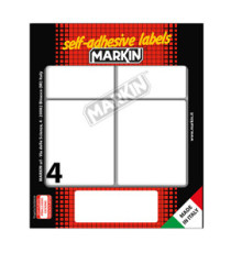 Etichette adesive - in carta - permanenti - 70 x 56 mm - 4 et/fg - 10 fogli - bianco - Markin Etichette adesive - in carta - permanenti - 70 x 56 mm - 4 et/fg - 10 fogli - bianco - Markin