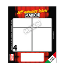 Etichette adesive - in carta - permanenti - 70 x 56 mm - 4 et/fg - 10 fogli - bianco - Markin Etichette adesive - in carta - permanenti - 70 x 56 mm - 4 et/fg - 10 fogli - bianco - Markin
