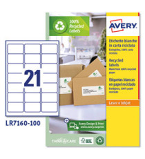 Etichette adesive - in carta riciclata - permanenti - 63,5 x 38,1 mm - 21 et/fg - 100 fogli - bianco - Avery Etichette adesive - in carta riciclata - permanenti - 63,5 x 38,1 mm - 21 et/fg - 100 fogli - bianco - Avery