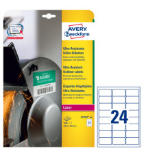 Etichette adesive - in PE - laser - permanenti - 63,5 x 33,9 mm - 24 et/fg - 10 fogli - bianco - Avery Etichette adesive - in PE - laser - permanenti - 63,5 x 33,9 mm - 24 et/fg - 10 fogli - bianco - Avery