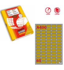 Etichette adesive A/400 - in carta - angoli arrotondati - laser - permanenti - 38,1 x 21,2 mm - 65 et/fg - 100 fogli - o Etichette adesive A/400 - in carta - angoli arrotondati - laser - permanenti - 38,1 x 21,2 mm - 65 et/fg - 100 fogli - o