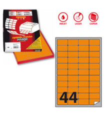 Etichette adesive A/406 - in carta - permanenti - 47,5 x 25,5 mm - 44 et/fg - 100 fogli - arancio fluo - angoli tondi -