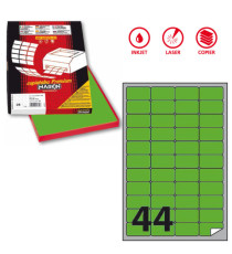 Etichette adesive A/406 - in carta - permanenti - 47,5 x 25,5 mm - 44 et/fg - 100 fogli - verde fluo - Markin Etichette adesive A/406 - in carta - permanenti - 47,5 x 25,5 mm - 44 et/fg - 100 fogli - verde fluo - Markin