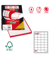 Etichette adesive A/407 - in carta - permanenti - 47,5 x 35 mm - 32 et/fg - 100 fogli - bianco - angoli tondi - Markin