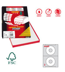 Etichette adesive A/460 - in carta - permanenti - diametro CD 114,5 mm - foro 41 mm - 2 et/fg - 100 fogli - bianco - Mar Etichette adesive A/460 - in carta - permanenti - diametro CD 114,5 mm - foro 41 mm - 2 et/fg - 100 fogli - bianco - Mar