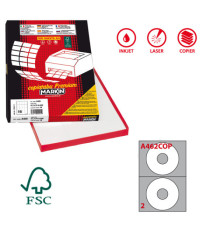 Etichette adesive A/462 - in carta - permanenti - diametro CD 117,5 mm - foro 41 mm - 2 et/fg - 100 fogli - bianco copre Etichette adesive A/462 - in carta - permanenti - diametro CD 117,5 mm - foro 41 mm - 2 et/fg - 100 fogli - bianco copre