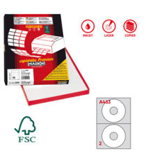 Etichette adesive A/463 - in carta - permanenti - diametro CD 117,5 mm - foro 41 mm - 2 et/fg - 100 fogli - bianco - Mar Etichette adesive A/463 - in carta - permanenti - diametro CD 117,5 mm - foro 41 mm - 2 et/fg - 100 fogli - bianco - Mar