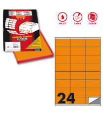 Etichette adesive C/500 - in carta - permanenti - 70 x 36 mm - 24 et/fg - 100 fogli - arancio fluo - Markin Etichette adesive C/500 - in carta - permanenti - 70 x 36 mm - 24 et/fg - 100 fogli - arancio fluo - Markin