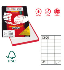 Etichette adesive C/500 - in carta - permanenti - 70 x 36 mm - 24 et/fg - 100 fogli - bianco - Markin