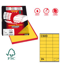 Etichette adesive C/500 - in carta - permanenti - 70 x 36 mm - 24 et/fg - 100 fogli - giallo - Markin Etichette adesive C/500 - in carta - permanenti - 70 x 36 mm - 24 et/fg - 100 fogli - giallo - Markin