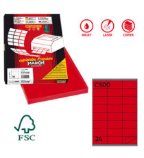 Etichette adesive C/500 - in carta - permanenti - 70 x 36 mm - 24 et/fg - 100 fogli - rosso - Markin Etichette adesive C/500 - in carta - permanenti - 70 x 36 mm - 24 et/fg - 100 fogli - rosso - Markin