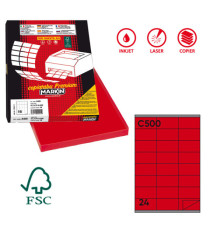 Etichette adesive C/500 - in carta - permanenti - 70 x 36 mm - 24 et/fg - 100 fogli - rosso - Markin Etichette adesive C/500 - in carta - permanenti - 70 x 36 mm - 24 et/fg - 100 fogli - rosso - Markin