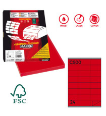 Etichette adesive C/500 - in carta - permanenti - 70 x 36 mm - 24 et/fg - 100 fogli - rosso - Markin Etichette adesive C/500 - in carta - permanenti - 70 x 36 mm - 24 et/fg - 100 fogli - rosso - Markin