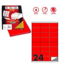 Etichette adesive C/500 - in carta - permanenti - 70 x 36 mm - 24 et/fg - 100 fogli - rosso fluo - Markin Etichette adesive C/500 - in carta - permanenti - 70 x 36 mm - 24 et/fg - 100 fogli - rosso fluo - Markin