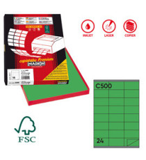 Etichette adesive C/500 - in carta - permanenti - 70 x 36 mm - 24 et/fg - 100 fogli - verde - Markin