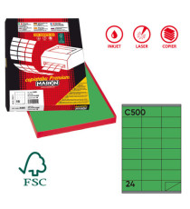 Etichette adesive C/500 - in carta - permanenti - 70 x 36 mm - 24 et/fg - 100 fogli - verde - Markin
