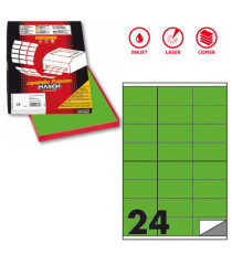 Etichette adesive C/500 - in carta - permanenti - 70 x 36 mm - 24 et/fg - 100 fogli - verde fluo - Markin Etichette adesive C/500 - in carta - permanenti - 70 x 36 mm - 24 et/fg - 100 fogli - verde fluo - Markin