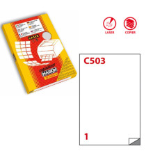 Etichette adesive C/503 - poliestere - laser - permanenti - 210 x 297 mm - 1 et/fg - 50 fogli - trasparente lucido - Mar Etichette adesive C/503 - poliestere - laser - permanenti - 210 x 297 mm - 1 et/fg - 50 fogli - trasparente lucido - Mar