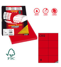 Etichette adesive C/512 - in carta - permanenti - 105 x 74,25 mm - 8 et/fg - 100 fogli  - rosso - Markin Etichette adesive C/512 - in carta - permanenti - 105 x 74,25 mm - 8 et/fg - 100 fogli  - rosso - Markin