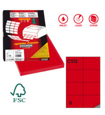 Etichette adesive C/512 - in carta - permanenti - 105 x 74,25 mm - 8 et/fg - 100 fogli  - rosso - Markin