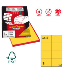 Etichette adesive C/512 - in carta - permanenti - 105 x 74,25 mm - 8 et/fg - 100 fogli - giallo - Markin