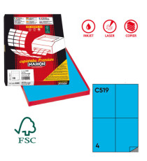 Etichette adesive C/519 - in carta - permanenti - 105 x 148,5 mm - 4 et/fg - 100 fogli - blu - Markin