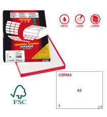 Etichette adesive C/599 - in carta - permanenti - 420 x 297 mm - 1 et/fg - 100 fogli - bianco - Markin
