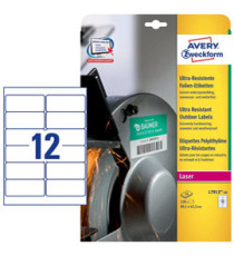 Etichette adesive extra resistenti - in PE - laser - 99,1 x 42,3 mm - 12 et/fg - 10 fogli - bianco - Avery Etichette adesive extra resistenti - in PE - laser - 99,1 x 42,3 mm - 12 et/fg - 10 fogli - bianco - Avery