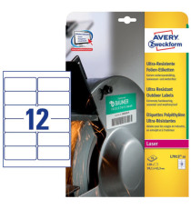 Etichette adesive extra resistenti - in PE - laser - 99,1 x 42,3 mm - 12 et/fg - 10 fogli - bianco - Avery Etichette adesive extra resistenti - in PE - laser - 99,1 x 42,3 mm - 12 et/fg - 10 fogli - bianco - Avery