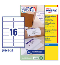 Etichette adesive J8162 - in carta - angoli arrotondati - inkjet - permanenti - 99,1 x 33,9 mm - 16 et/fg - 25 fogli - b Etichette adesive J8162 - in carta - angoli arrotondati - inkjet - permanenti - 99,1 x 33,9 mm - 16 et/fg - 25 fogli - b