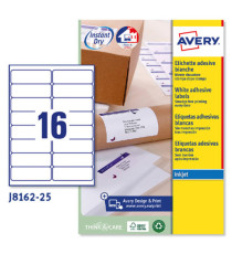 Etichette adesive J8162 - in carta - angoli arrotondati - inkjet - permanenti - 99,1 x 33,9 mm - 16 et/fg - 25 fogli - b Etichette adesive J8162 - in carta - angoli arrotondati - inkjet - permanenti - 99,1 x 33,9 mm - 16 et/fg - 25 fogli - b