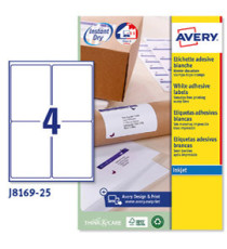 Etichette adesive J8169 - in carta - angoli arrotondati - inkjet - permanenti - 99,1 x 139 mm - 4 et/fg - 25 fogli - bia Etichette adesive J8169 - in carta - angoli arrotondati - inkjet - permanenti - 99,1 x 139 mm - 4 et/fg - 25 fogli - bia
