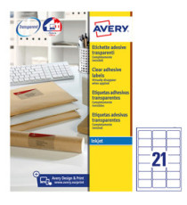 Etichette adesive J8560 - in PE - inkjet - permanenti - 63,5 x 38,1 mm - 21 et/fg - 25 fogli - trasparente - Avery Etichette adesive J8560 - in PE - inkjet - permanenti - 63,5 x 38,1 mm - 21 et/fg - 25 fogli - trasparente - Avery
