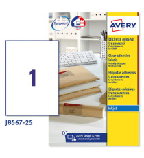 Etichette adesive J8567 - in poliestere - inkjet - permanenti - 210 x 297 mm - 1 et/fg - 25 fogli - trasparente - Avery Etichette adesive J8567 - in poliestere - inkjet - permanenti - 210 x 297 mm - 1 et/fg - 25 fogli - trasparente - Avery