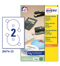 Etichette adesive J8676 - in carta - inkjet - permanenti - diametro CD 117 mm - 2 et/fg - 25 fogli - bianco opaco - Aver Etichette adesive J8676 - in carta - inkjet - permanenti - diametro CD 117 mm - 2 et/fg - 25 fogli - bianco opaco - Aver
