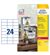 Etichette adesive L4718 - in poliestere - laser - permanenti - 70 x 37 mm - 24 et/fg - 20 fogli - bianco - Avery Etichette adesive L4718 - in poliestere - laser - permanenti - 70 x 37 mm - 24 et/fg - 20 fogli - bianco - Avery