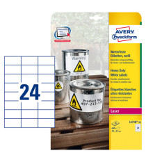 Etichette adesive L4718 - in poliestere - laser - permanenti - 70 x 37 mm - 24 et/fg - 20 fogli - bianco - Avery Etichette adesive L4718 - in poliestere - laser - permanenti - 70 x 37 mm - 24 et/fg - 20 fogli - bianco - Avery