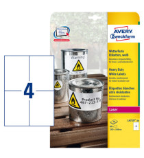 Etichette adesive L4719 - in poliestere - laser - permanenti - 105 x 148 mm - 4 et/fg - 20 fogli - bianco - Avery Etichette adesive L4719 - in poliestere - laser - permanenti - 105 x 148 mm - 4 et/fg - 20 fogli - bianco - Avery
